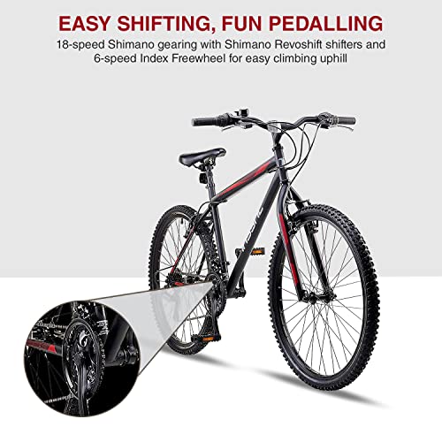 Insync Chimera SLR Men's Mountain Bike With 26-Inch Wheels & 20-Inch Steel Frame, 18-Speed Shimano Gearing & Revoshift Shifters, Freewheel 6 Speed Index 14-28 T, V-Brake, Black Colour