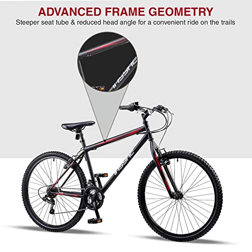 Insync Chimera SLR Men's Mountain Bike With 26-Inch Wheels & 20-Inch Steel Frame, 18-Speed Shimano Gearing & Revoshift Shifters, Freewheel 6 Speed Index 14-28 T, V-Brake, Black Colour