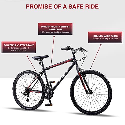 Insync Chimera SLR Men's Mountain Bike With 26-Inch Wheels & 20-Inch Steel Frame, 18-Speed Shimano Gearing & Revoshift Shifters, Freewheel 6 Speed Index 14-28 T, V-Brake, Black Colour
