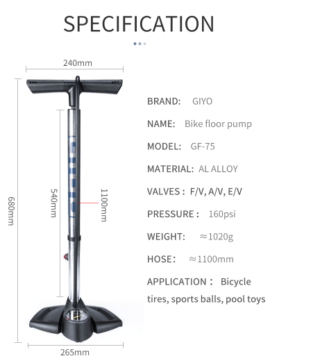 Bike Floor Pump with presta valve adapter for Bike/Bicycle - Pogo Cycles available in cycle to work